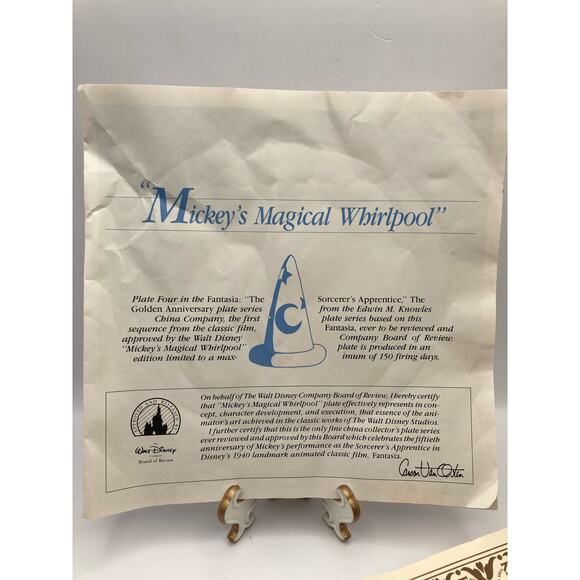 Walt Disney's Knowles Fantasia Mickey Mouse 1991 Plate with Certificate - Picture 6 of 6